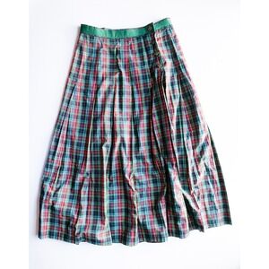 KILLINANE vintage Plaid Pleated Midi Skirt Women Size 6 Green Red Blue
